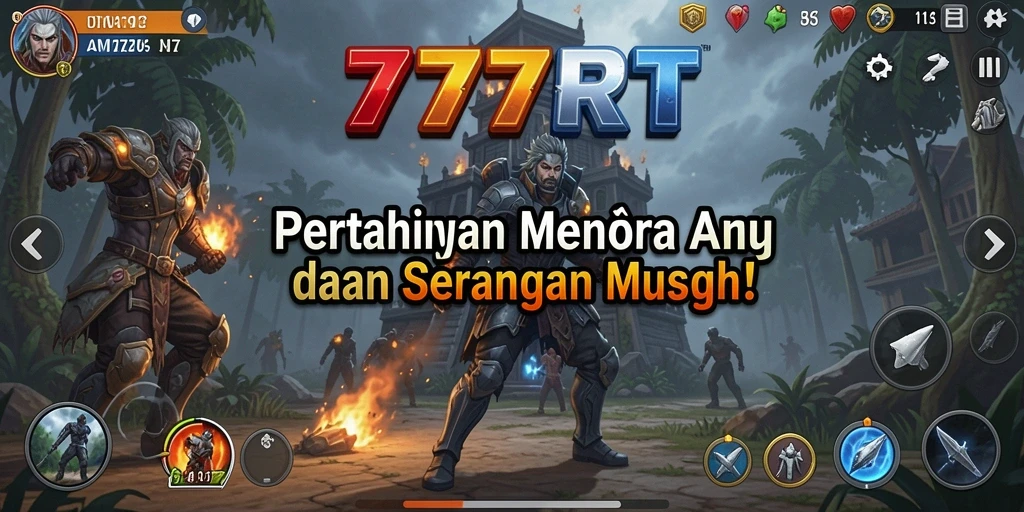 Screenshot gameplay 777RT yang menunjukkan pertahanan menara intens.