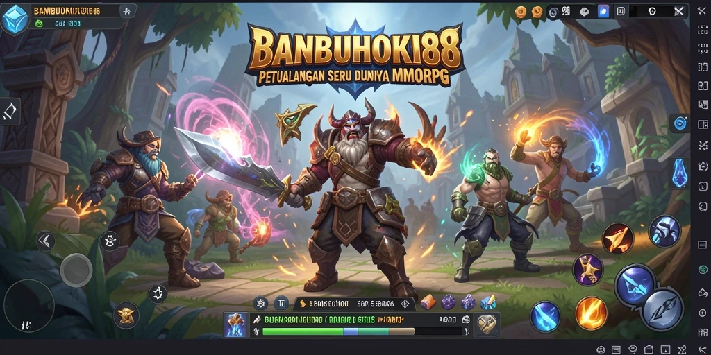 Tangkapan layar BANBUHOKI88 menampilkan adegan pertarungan epik di dunia MMORPG.