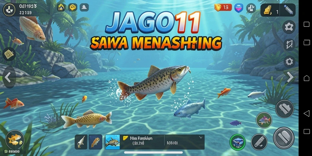 Screenshot gameplay JAGO11 menampilkan aksi memancing yang menarik dan mendebarkan.