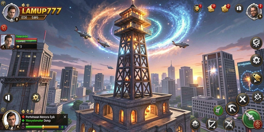 Tampilan gameplay menarik dari LAMPU777 yang menunjukkan strategi Tower Defense.