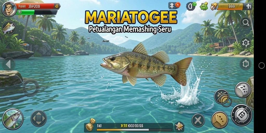 Tampilan gameplay MARIATOGEL menampilkan aksi memancing yang mendebarkan.