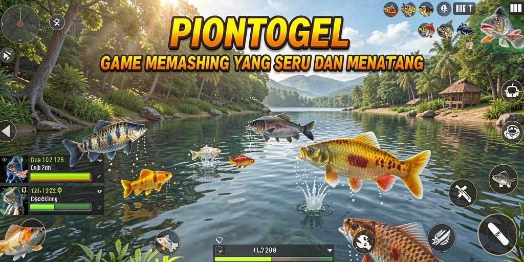 Screenshot utama PIONTOGEL menampilkan aksi memancing yang seru.