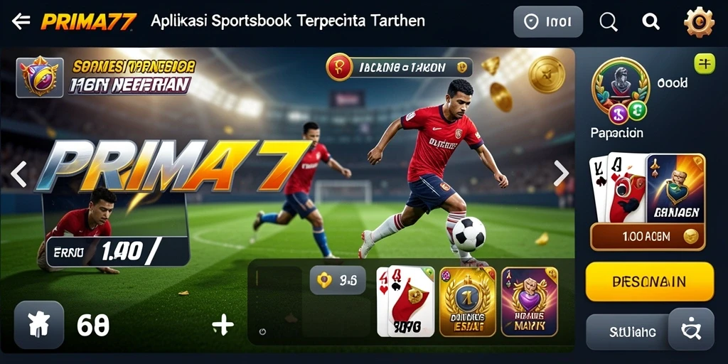 Tampilan antarmuka aplikasi PRIMA77 untuk taruhan olahraga.