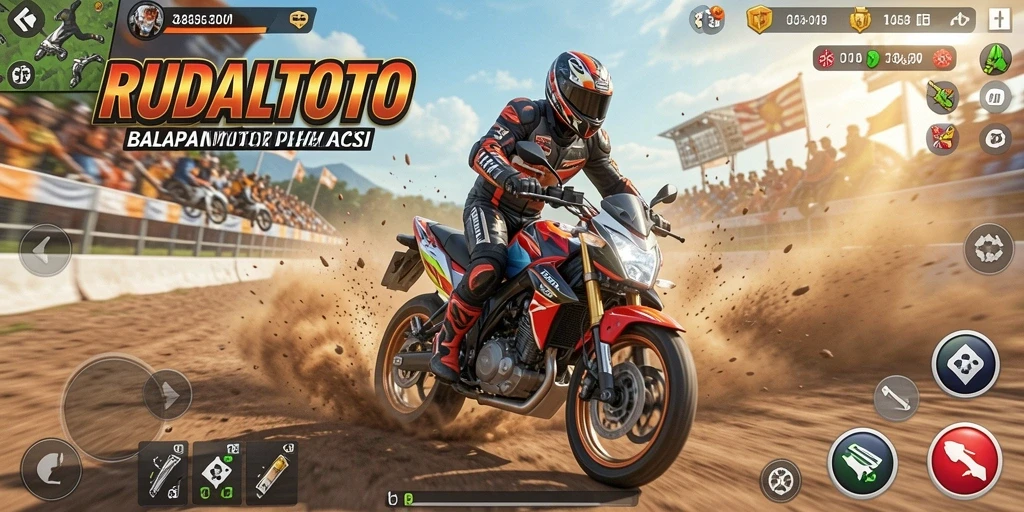 Tangkapan layar RUDALTOTO menampilkan aksi balapan motor yang mendebarkan.